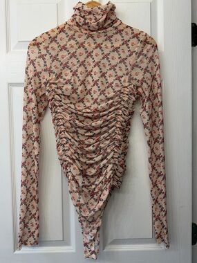 Free People Under It All Printed Mesh Bodysuit "Garnet Combo" floral print.